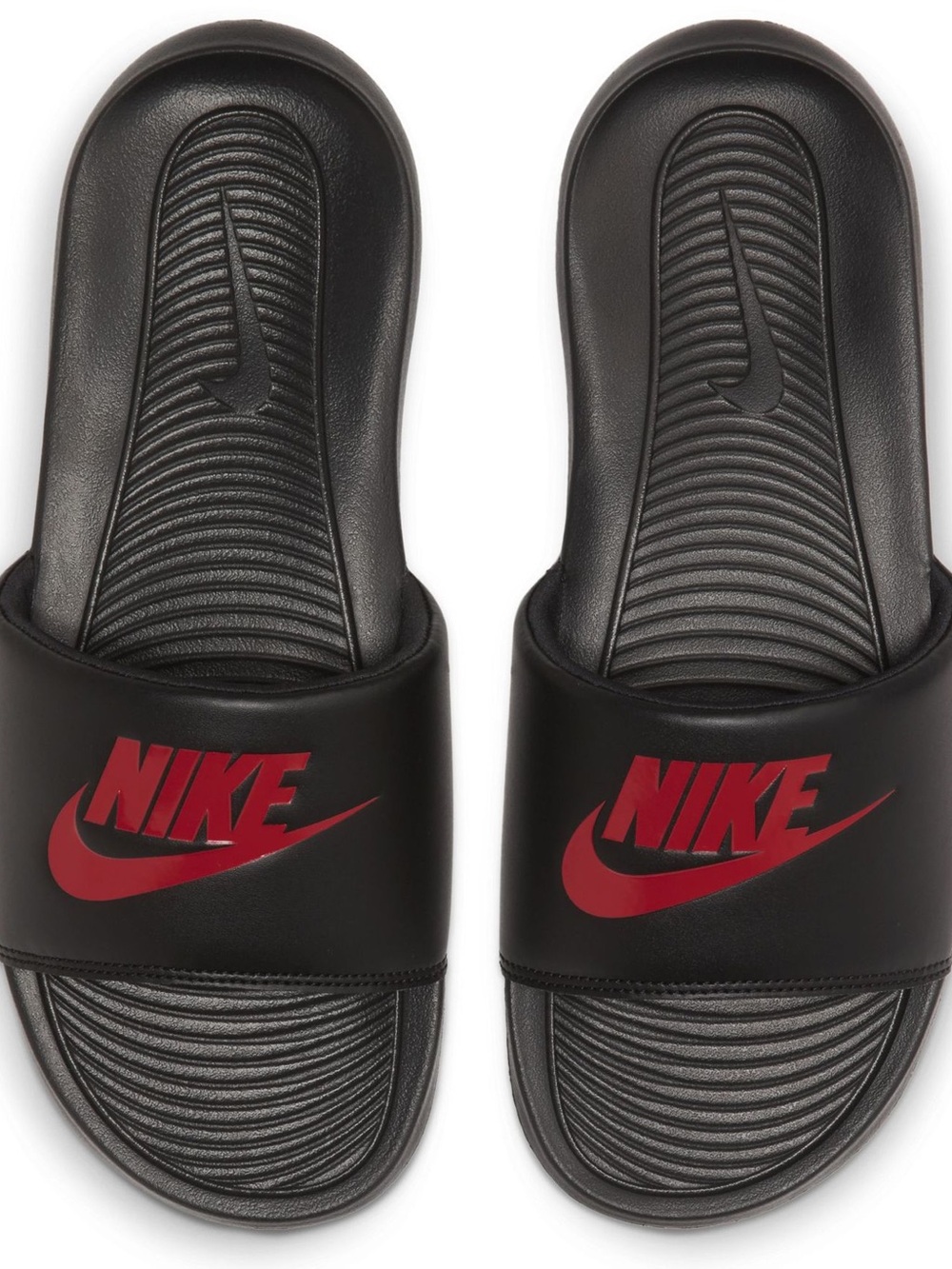 Nike Victori One Black Slides Red Logo Size 8
